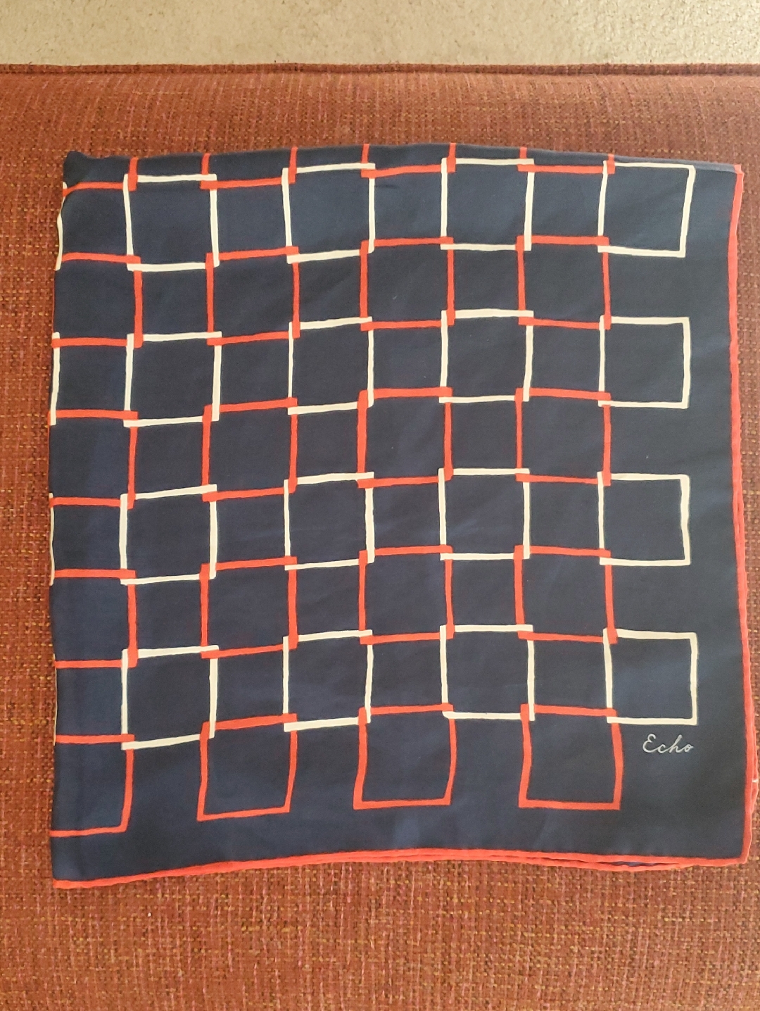 Vintage Echo Navy Silk Scarf Red White Blue 26x26 Inches Vintage Echo Navy Silk Scarf Red White Blue 26x26 Inches